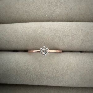 Bluboho Dainty Snowflake Flower Ring 10k Rose Gold with Diamonds